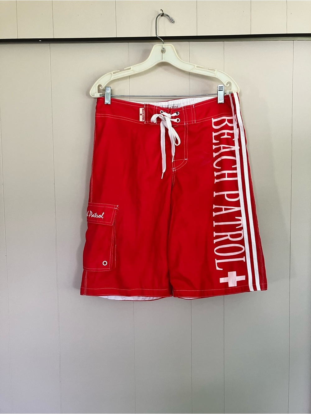 Men's Red Board Shorts with Side Cargo
